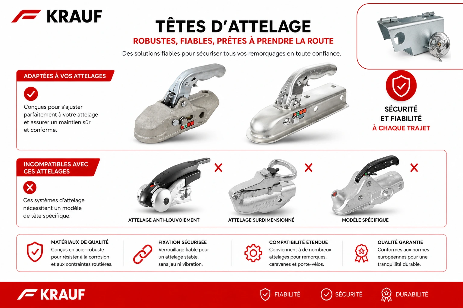 Exemples d'antivols compatibles Illustration compatibilité antivol remorque universel KRAUF